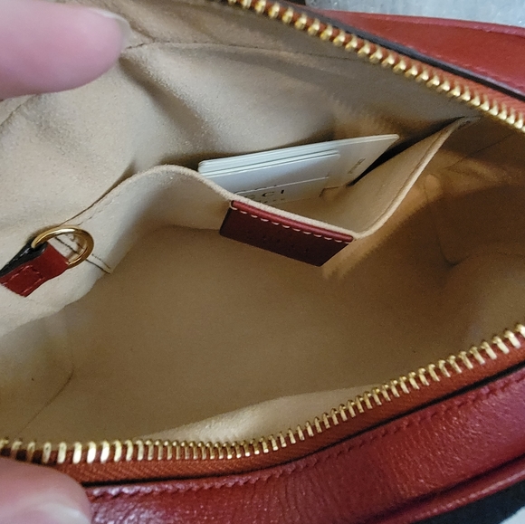 Copy Gucci Ophidia Mini Crossbody Camera Bag in Blue Suede with Red Leather - Picture 5 of 11